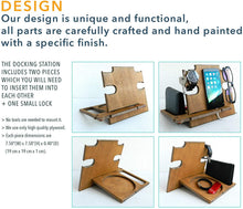 Cargar imagen en el visor de la galería, Personalized Gifts for Men, Cell Phone Stand, Wooden Desk Organizer, iPhone Dock - Nightstand Charging Station, Phone Holder, Gift Ideas for Christmas, Birthday, Anniversary (Teak)