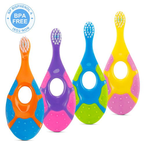 Slotic Baby Toothbrush for 0-2 Years, Safe and Sturdy, BPA Free Toddler Oral Care Teether Brush | Extra Soft Bristle for Baby Teeth and Infant Gums | Dentist Recommended | 4-Pack