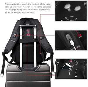 Cross Gear Backpack with USB Charging Port Laptop bag and Combination Lock- Fits Most 15.6 Inch Laptops and Tablets CR-9003BK-USB
