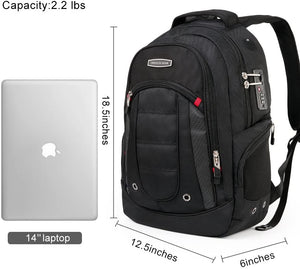 Cross Gear Backpack with USB Charging Port Laptop bag and Combination Lock- Fits Most 15.6 Inch Laptops and Tablets CR-9003BK-USB