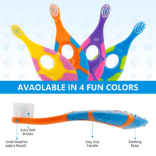 Cargar imagen en el visor de la galería, Slotic Baby Toothbrush for 0-2 Years, Safe and Sturdy, BPA Free Toddler Oral Care Teether Brush | Extra Soft Bristle for Baby Teeth and Infant Gums | Dentist Recommended | 4-Pack
