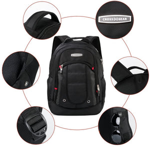 Cross Gear Backpack with USB Charging Port Laptop bag and Combination Lock- Fits Most 15.6 Inch Laptops and Tablets CR-9003BK-USB